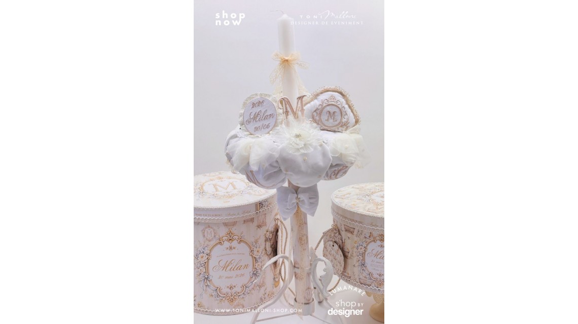 Lumânare de Botez Atelier Paris Monogramă Brodată Ivory Champagne 4